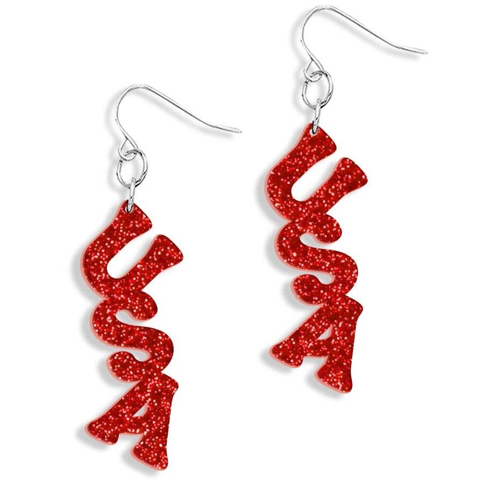 Red Glitter USA Acrylic Statement Earrings